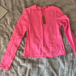 Skims Cotton Jersey L Pink Long Sleeve Top